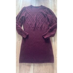 Adrienne Vittadin Burgundy Chevron Bobble Knit‎ Puff Sleeve Sweater Dress XL